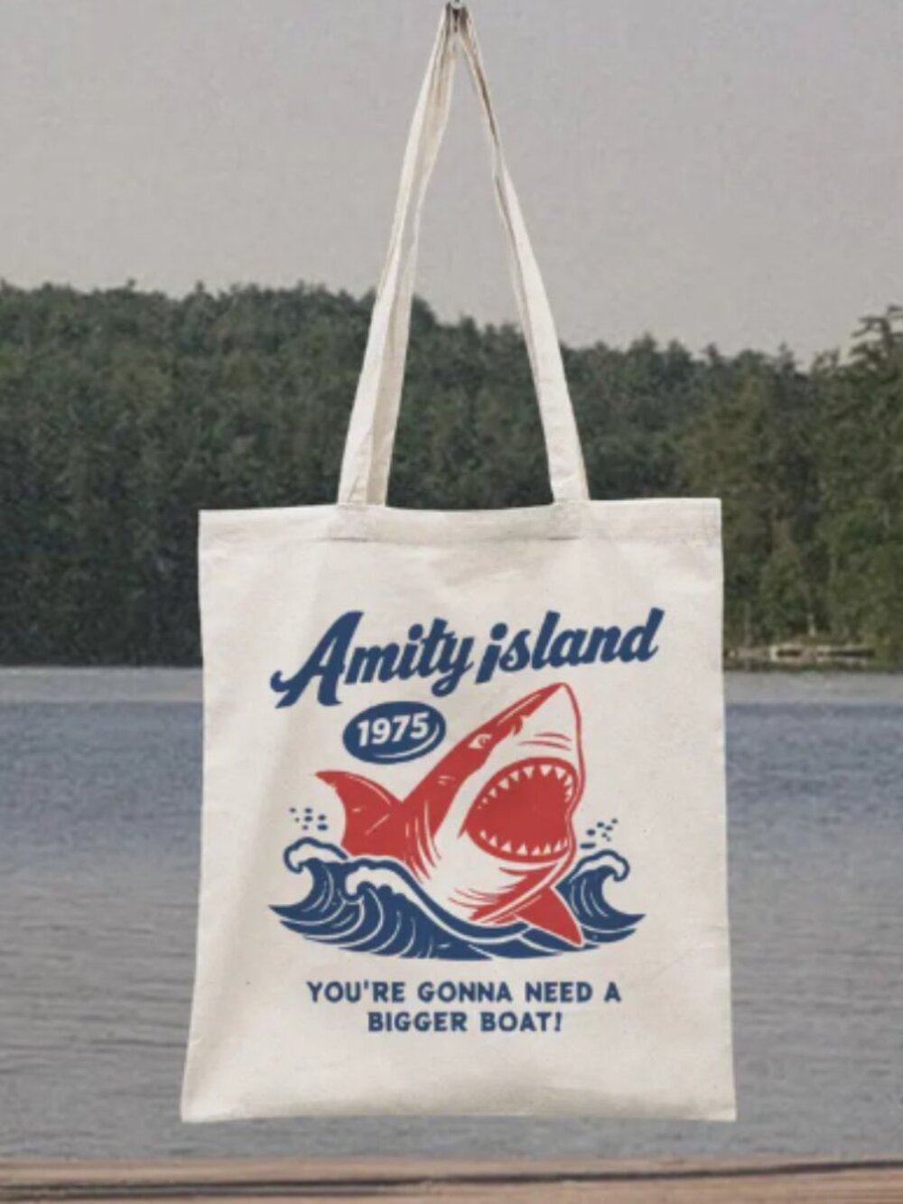Amity Island Shark Attack Retro Jaws Inspired Tote Bag